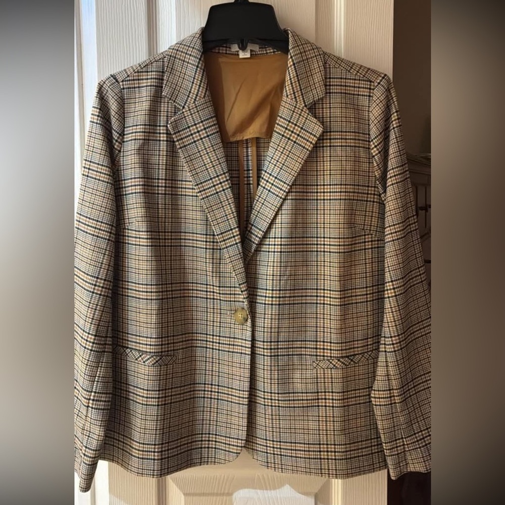 J Jill Classic Tan Plaid Women’s Blazer Jacket SZ SP